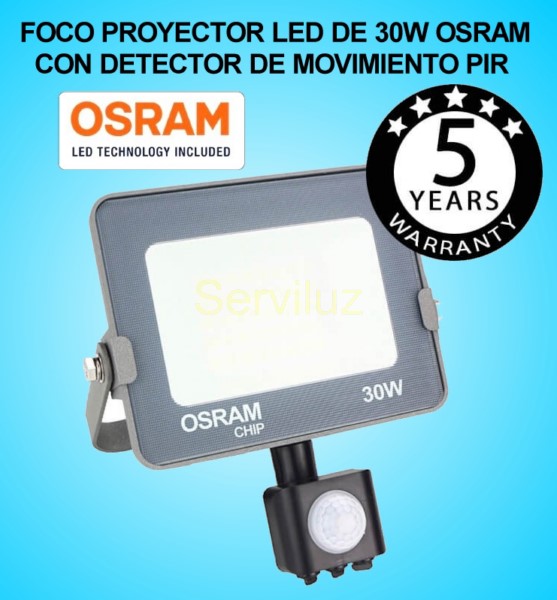 Foco Proyector LED 30W Detector de Movimiento Sensor PIR OSRAM IP65 6000K